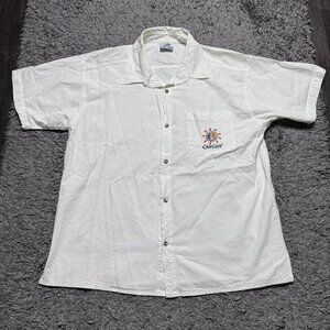 Vintage Cancun Peer Wear Polo Shirt Mens Medium White Short Sleeve Button Up